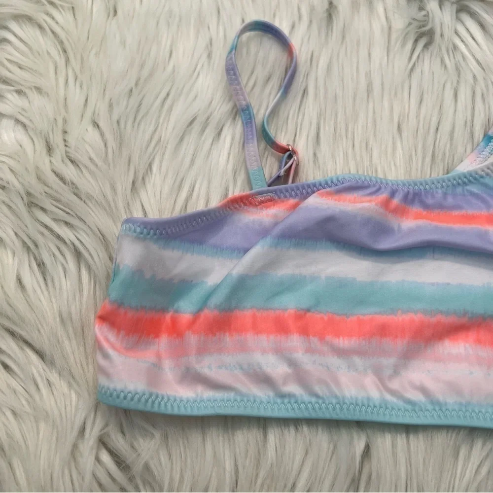 Lucky Brand Girls Size XL 16 Bikini Top Blue Tint One Shoulder Stretch Purple